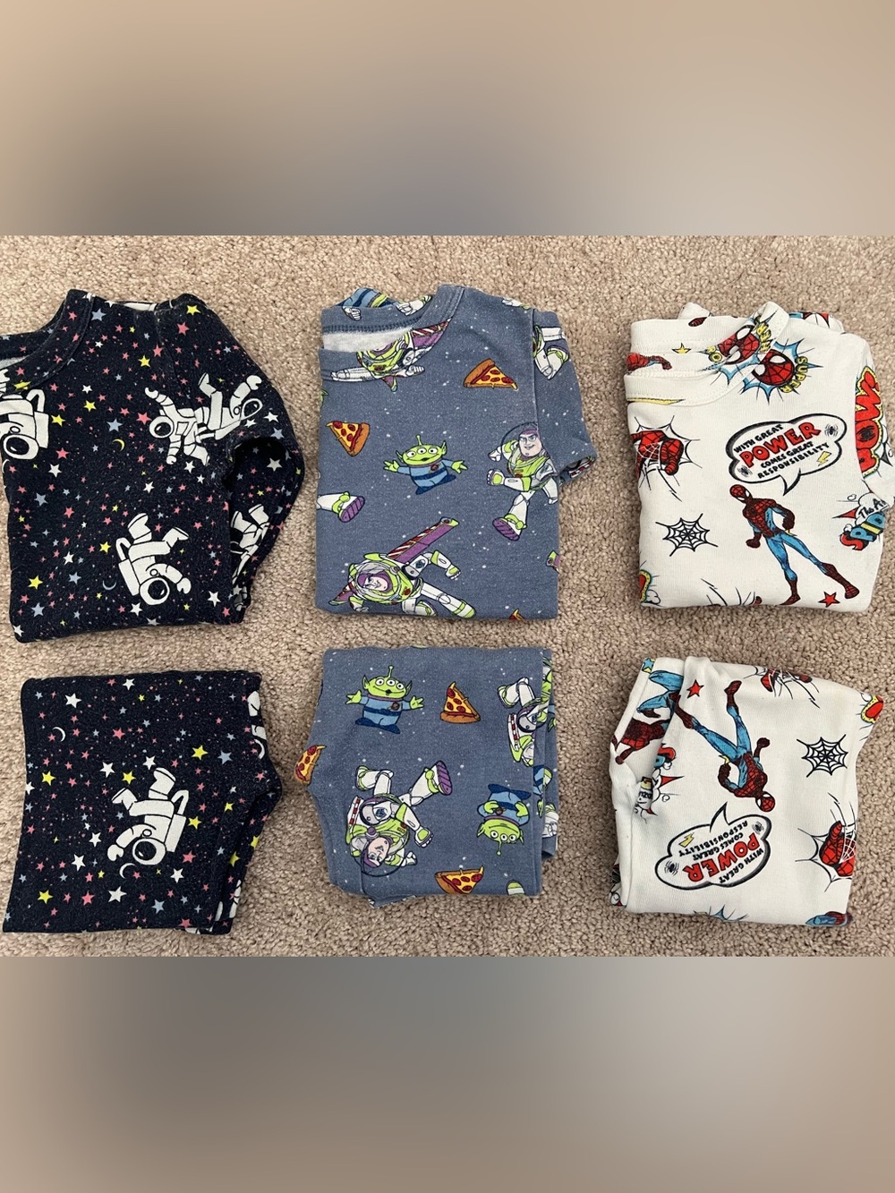 3 Set Gap Pajama Toys Story Spider-Man Astronaut Space